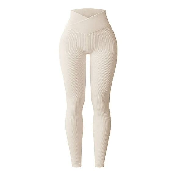JJHGVB Ribbed Leggings Women Workout Leggings for Women Squat Proof Leggings for Women's Pants Womens Casual Pants Yoga Pants with Pockets Pants for Women Beige L