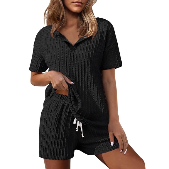JJHGVB Short Sets for Women Womens Comfy Pajama Sets Summer Pajamas for Women Set Loose Fitting Pants Pajama Set for Women Pajama Set Womens Loose Cotton Pants Women Black M