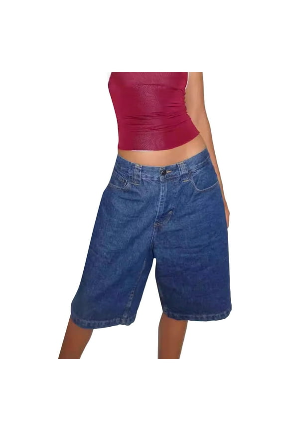 Shorts for Women Yoga Shorts Loose And Non Elastic Retro Denim Mid Length Pants For Women Five Quarter Length Pants High Waisted Pants Summer Pants Dark Blue S
