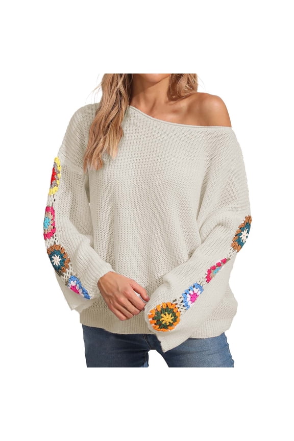 Off the Shoulder Sweater Open Weave Sweaters for Women Lightweight Sweaters for Women Womens Basic Tank Top Women's Pullover Sweaters Winter Sweater for Women Sweater for Women White L