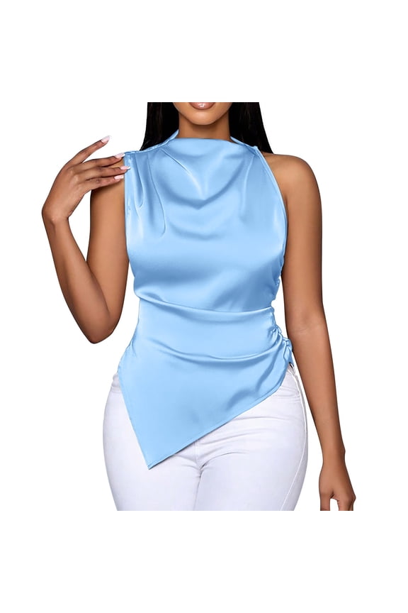 Sleeveless Tops Loose Fit Flowy Tank Long Tank Tops Stretchy Tank thick strap tank Lounge Blouse Beach Vests Gauze Shirts for Women sleeveless shirts for women wide strap tanks Sky Blue M