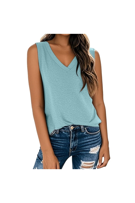 Sleeveless Tops wide strap tanks Beach Vests Loose Fit Long Tank Tops Lounge Blouse Flowy Tank thick strap tank camisole tops for women sleeveless shirts for women Basic Shirts Light Blue S