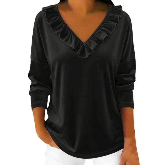 JJHGVB Thermal Long Sleeve Women Casual Blouses Spring Trendy Pullover Tops Long Sleeve Shirts for Women Long Sleeve Undershirt for Women Dressy Casual Pullover Solid Color Black L