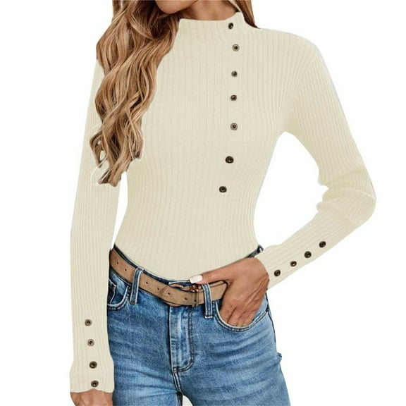 JJHGVB Thermal Sweater for Women Long Sleeve Sweaters for Women Fitted Shirts for Women Tops for Women Summer Fall Sweaters Women's Fashion Womens Summer Tops Beige L