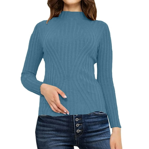 JJHGVB Thermal Turtleneck Long Sleeve Sweaters for Women Fitted Shirts for Women Tops Womens Sweater Fashion Tops for Women Womens Winter Sweater Blue L