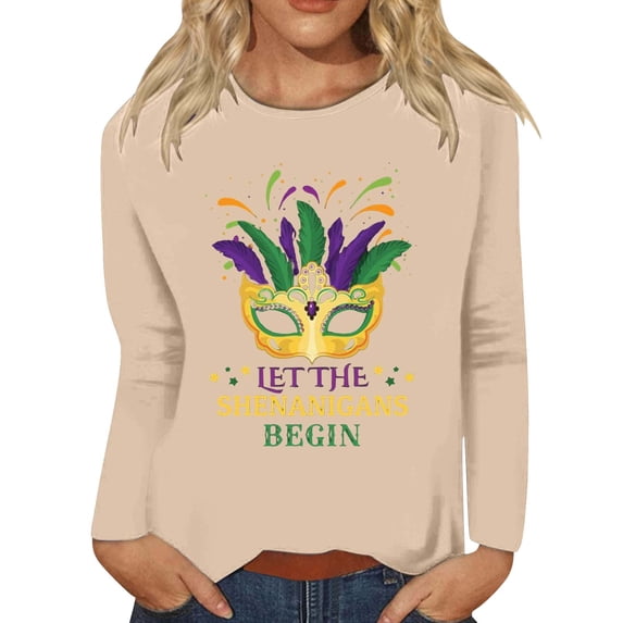 JJHGVB Thick Sweatshirts for Women Mardi Gras Decorations Mardi Gras Blouse Mardi Gras Sweatshirt for Women Long Sleeve Shirts for Women T Shirts for Women Loose Fit Sequin Shirt Beige S