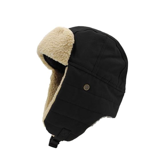 JJHGVB Unisex Lined Trapper Hat, Windproof Warm Earflap Winter Hat, Thick Insulated Cold Weather Cap For Skiing, Hiking And Daily Outdoor Commute A7-Black One Size