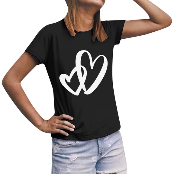 JJHGVB Valentines Day Gifts Comfort Sweatshirt Short Sleeve T Shirts for Women Cute Shirts for Women Shirts Basics Tops Fashion Tops for Women Couple Gifts Womens Shirts Black XL