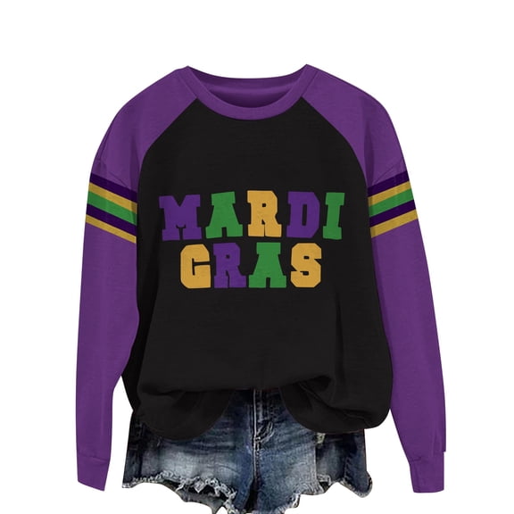 JJHGVB Winter Sweatshirts for Women Mardi Gras Shirts for Women Womens Mardi Gras Outfit Mardi Gras Blouse Carnival Costume Fall Shirts for Women Fall Sweatshirts for Women Black L