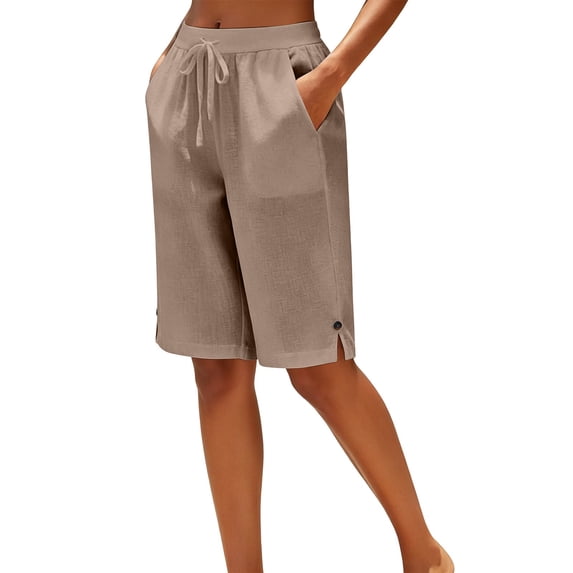 JJHGVB Women Bermuda Shorts Wide Leg Summer Trendy Lightweight Comfortable Pants Lounge Shorts Flowy Shorts Gauze Shorts Lightweight Summer Shorts Elastic Wais with Pockets Women's Shorts Khaki L