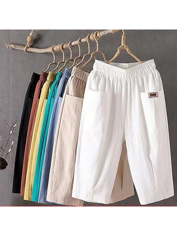 Women Capri Pants Gauze Pants Trouser with Pockets Casual Trousers Wide Leg Women Beach Trouser Summer Lounge Pants Calf-length Pants for Beach Travel Vacation Mint Green M