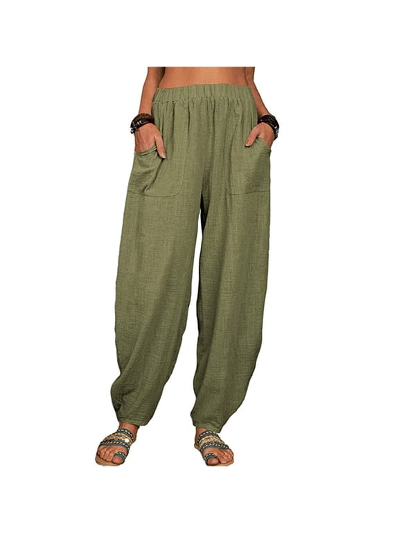 Women Harem Pants Summer Beach Pants Casual Pants Summer Flowy Palazzo with Pockets Palazzo Pants Beach Travel Vacation Trousers summer pants Lantern Trousers womans pants Green 4XL