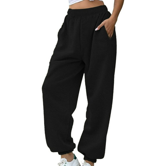 JJHGVB Women's Fleece Sweatpants Womens Sweatpants with Pockets Jogger Sweatpants Women Sweat Pants Women Womens Active Pants Sweatpants for Women Pull On Trousers for Women Black 2XL