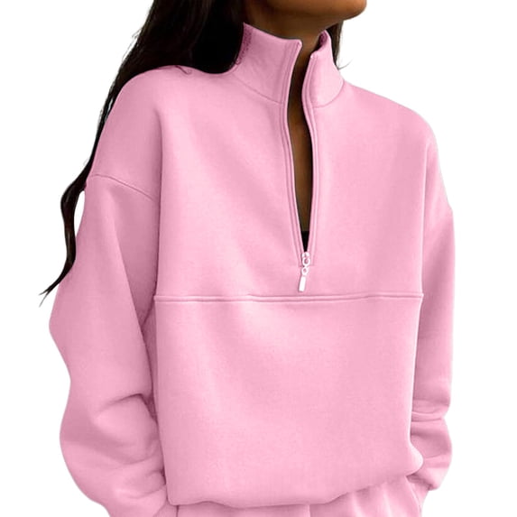JJHGVB Women's Quarter Zip Sweatshirt Mock Neck Zipped Sweatshirts Quarter Zip Sweatshirt High Neck Casual Sweatshirts Lightweight Soft Solid Color Sweatshirt Women's Sweatshirts Pink M