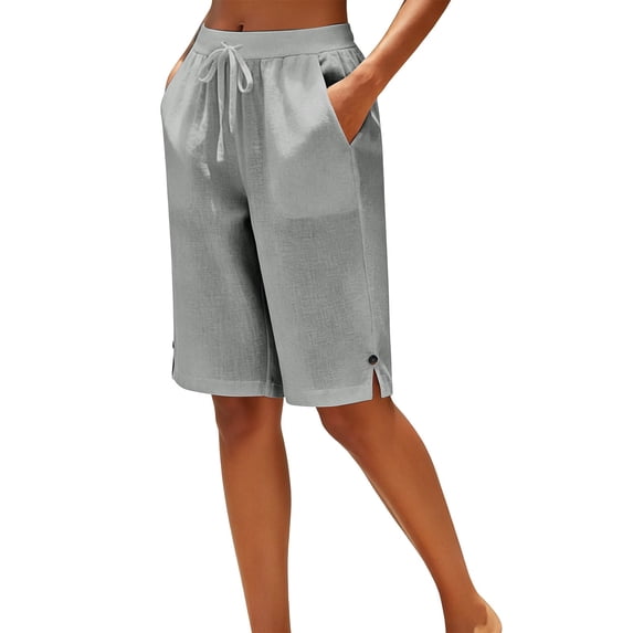 JJHGVB Women's Shorts Bermuda Flowy Shorts Knee Length with Pockets Beach Pants Casual Summer Shorts High Waisted Lightweight Comfortable Pants Athletic Shorts for Women Gray 3XL