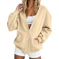 thumbnail image 1 of JJHGVB Women's Sweatshirt V Neck Button Down Lightweight Jackets Casual Jacket No Hood Open Front Sweatshirt Long Sleeve Oversized Sweatshirts Button Up Womens Sweatshirt Light Yellow L, 1 of 8