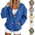 thumbnail image 1 of JJHGVB Women's V-neck Button Down Sweatshirt Casual Sweatshirts Button Up Tops No Hood Half Button Open Front Sweatshirt Stand Henley Collar Lightweight Jackets Women's Sweatshirts Blue S, 1 of 9
