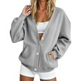thumbnail image 1 of JJHGVB Women's V-neck Button Down Sweatshirt Comfort Soft No Hood Open Front Sweatshirt Oversized Sweatshirts Tunic Sweatshirt Button Up with Snap Button Long Sleeve Fall Sweaters for Women Gray L, 1 of 8