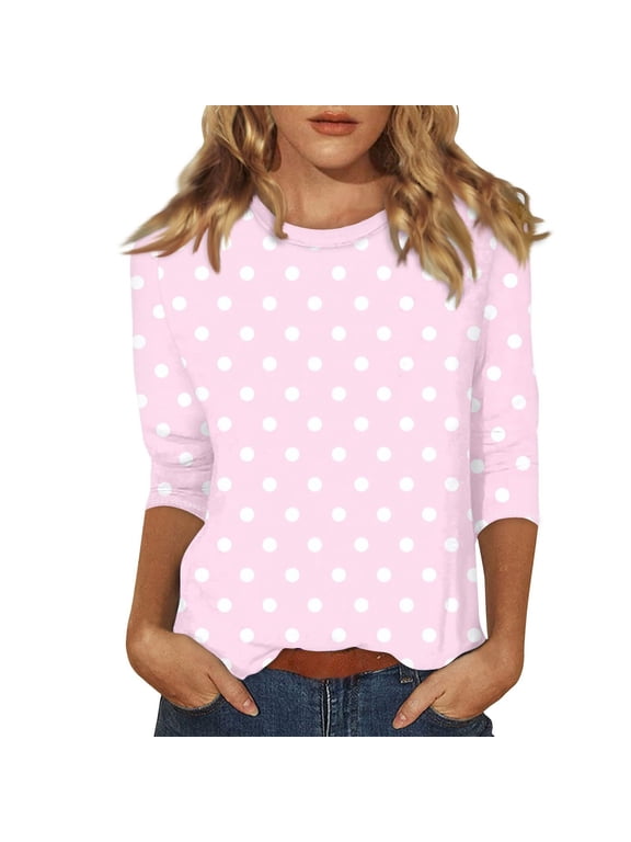 Womens 3/4 Sleeve Tops Dressy Casual Striped Shirt Henley Neck Soft Fabric Striped Half Sleeve Tops Elbow Sleeve Lounge Casual Three Quarter Length Women's Tops A5-pink Polyester,spandex