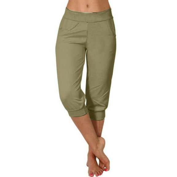 JJHGVB Womens Capri Pants Petite Capris for Women Petite Length Hiking Pants High Waisted Yoga Capris Lightweight Cropped Pants Soft Pajams Pants Yoga Pants Athletic Capris Khaki M