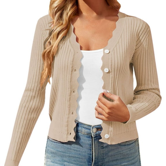 JJHGVB Womens Cardigans Lightweight Cropped Cardigan for Women Button Up Cardigan Sweaters Women's Sweater Lightweight Cardigans for Women Womens Sweaters Cardigan Beige L