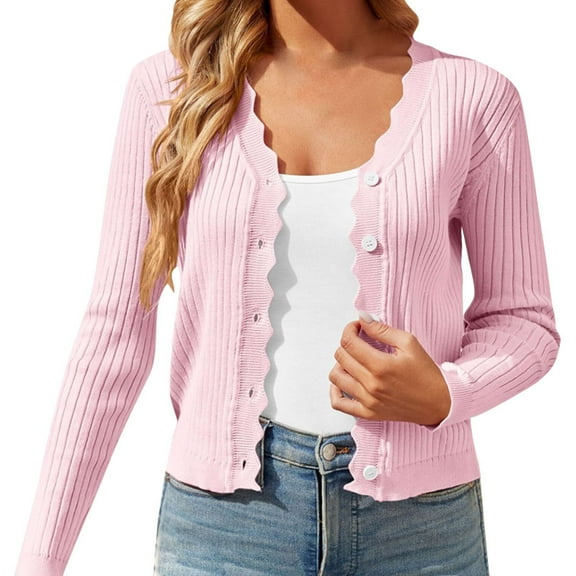 JJHGVB Womens Cardigans Lightweight Cropped Cardigan for Women Button Up Cardigan Women Sweaters Cardigan Women's Sweater Womens Sweater Tops for Women Pink S
