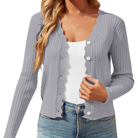 JJHGVB Womens Cardigans Lightweight Knit Cardigan Button Up Cardigan Sweaters for Women Trendy Cardigan for Women's Sweater Cardigan Women Gray M