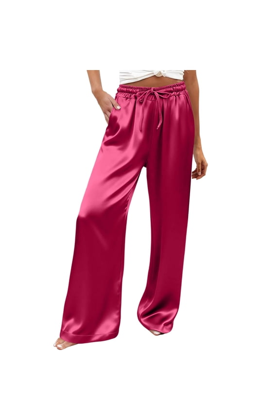 Womens Palazzo Pants Casual Palazzo Pants Lounge Trousers Boho Pants for Women Palazzo Pants Drawstring Lounge Trousers Baggy Pants Women Flowy Pants with Pockets Slacks for Women Hot Pink M