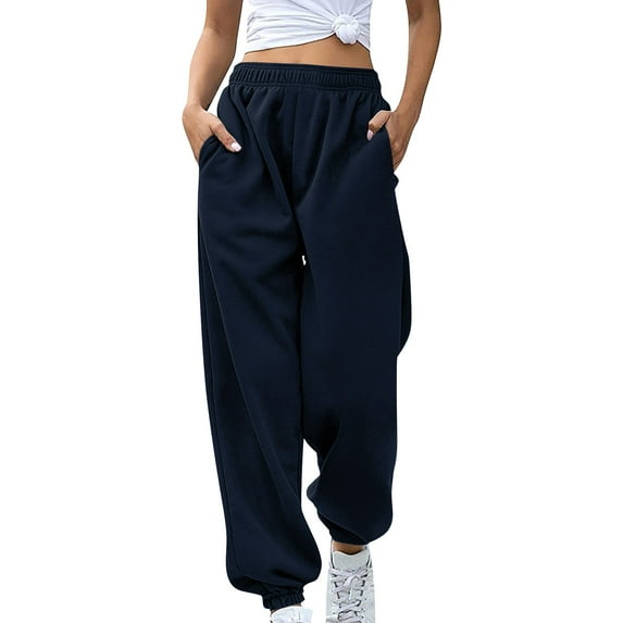 JJHGVB Womens Sweatpants with Pockets High Waisted Sweatpants for Women Jogger Sweatpants Women's Casual Pants Women Trouser Pants Comfy Pants for Women Trousers Women Navy 2XL