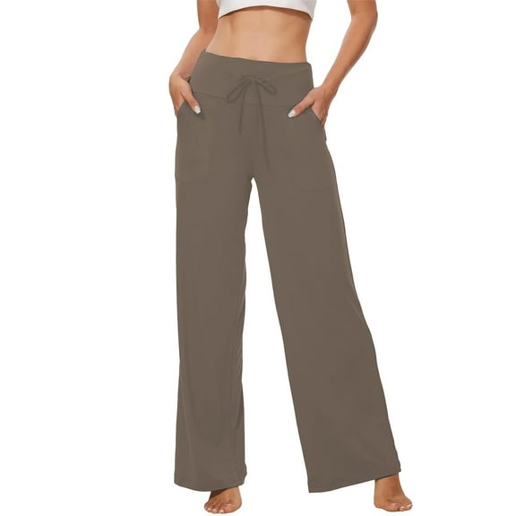 JJHGVB Yoga Pants Flare Leggings Casual Cropped Wide Leg Pants With Pocket Stylish Loose Fit Culottes Ideal For Travel Work Or Summer Outings Wide Leg Pants Woman Workout Pants Khaki M