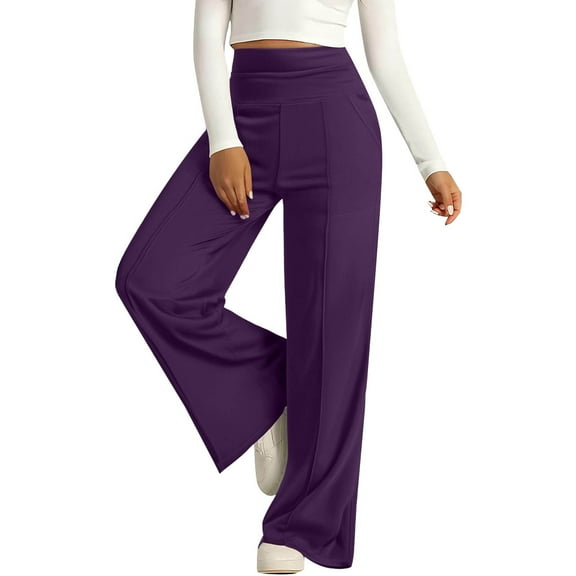 JJHGVB Yoga Pants Flare Leggings Women's High Elasticity Wide Leg Pocket Yoga Pants Casual Fitness Pants Wide Leg Pants Woman Workout Pants Purple S
