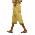 thumbnail image 1 of JJHGVB capris pants Cropped Pant Preppy Lounge Pant Elastic Waist mid-calf length Slacks women's capris Wide Leg capri lounge pants Lounge Slacks pantalones capri Drawstring Pants Yellow M, 1 of 7