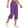thumbnail image 1 of JJHGVB capris pants Elastic Waist Lounge Slacks Knee Length Capri Pants pedal pushers for women gaucho pants for women Cropped Pant Straight Leg Pants Summer Beach Pants Loose Fit Purple M, 1 of 6