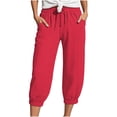 thumbnail image 1 of JJHGVB capris pants High Waist pantalones capri pedal pushers for women mid-calf length Slacks Preppy Lounge Pant Loose Fit Drawstring Pants Straight Leg Pants Summer Beach Pants Red M, 1 of 5