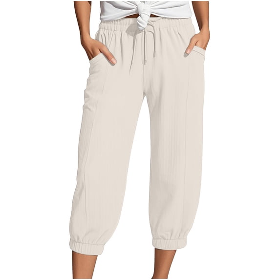 JJHGVB capris pants Lounge Slacks Summer Beach Pants Knee Length Capri Pants pedal pushers for women women's capris mid-calf length Slacks Cropped Pant Wide Leg Preppy Lounge Pant Beige L