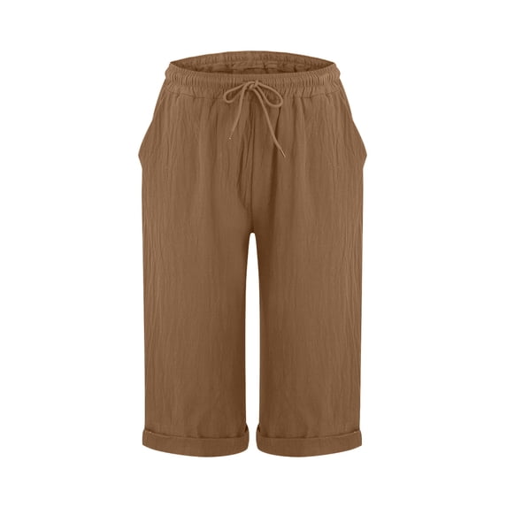 JJHGVB capris pants Straight Leg Pants Drawstring Pants Preppy Lounge Pant Knee Length Capri Pants pantalones capri Cropped Pant women's capris Elastic Waist Lightweight Breathable Coffee 3XL