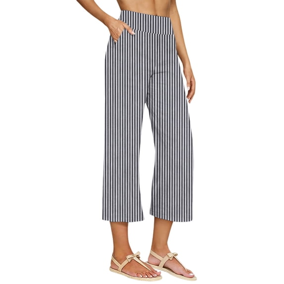 JJHGVB capris pants Straight Leg Pants gaucho pants for women women's capris Lounge Slacks Summer Beach Pants active pants women Cropped Pant Knee Length Capri Pants Elastic Waist Black L