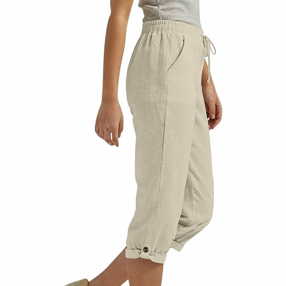 JJHGVB capris pants capri lounge pants Casual Loose Pants mid-calf length Slacks Drawstring Pants Preppy Lounge Pant women's capris Lounge Slacks Elastic Waist Summer Beach Pants Khaki S