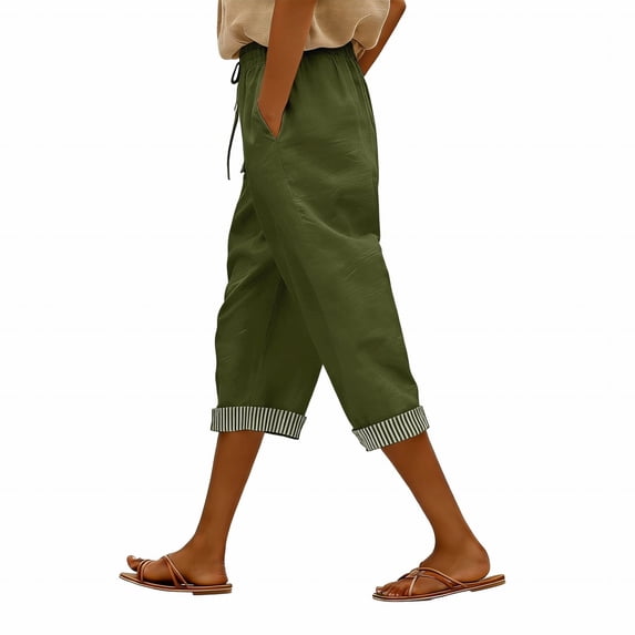 JJHGVB capris pants mid-calf length Slacks Elastic Waist Cropped Pant Preppy Lounge Pant Knee Length Capri Pants Summer Beach Pants women's capris pedal pushers for women Loose Fit Green L