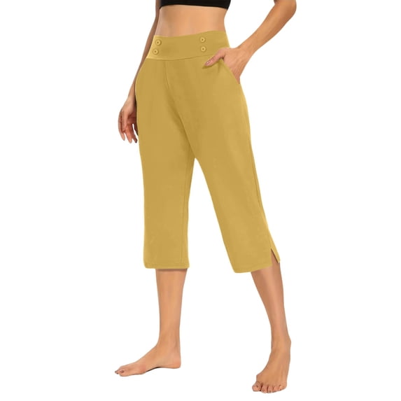 JJHGVB capris pants pantalones capri pedal pushers for women women's capris Elastic Waist mid-calf length Slacks Cropped Pant capri lounge pants Knee Length Capri Pants High Waist Yellow L