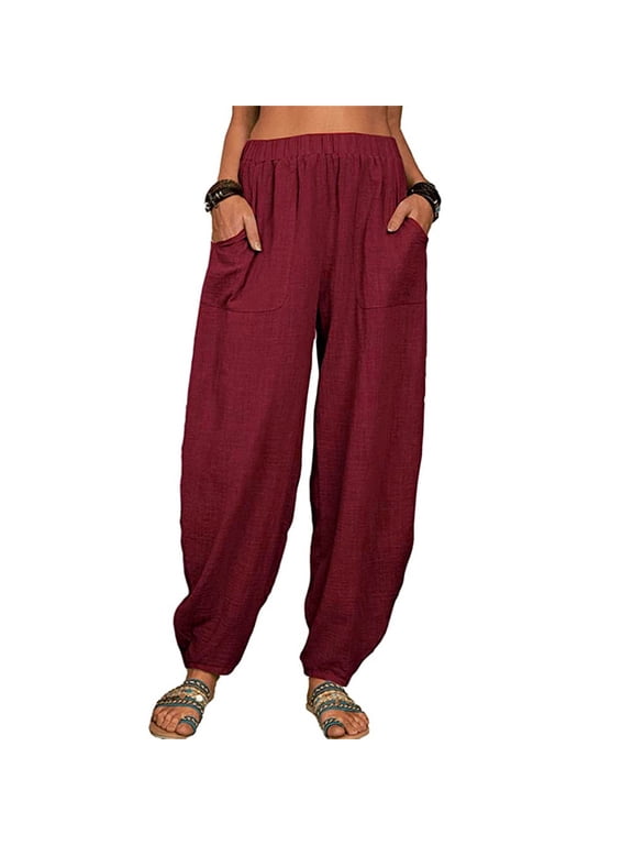 plus size harem pants for women Flowy Pants Summer Beach Pants lightweight pants Beach Travel Vacation Trousers Summer Flowy Palazzo Palazzo Pants Athletic Trousers womans pants Red L
