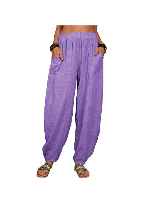 womens harem pants Palazzo Pants Lounge Pant with Pockets Summer Flowy Palazzo Summer Beach Pants Lightweight Pants lightweight pants baggy pants Comfy Pants womens pants Purple 2XL