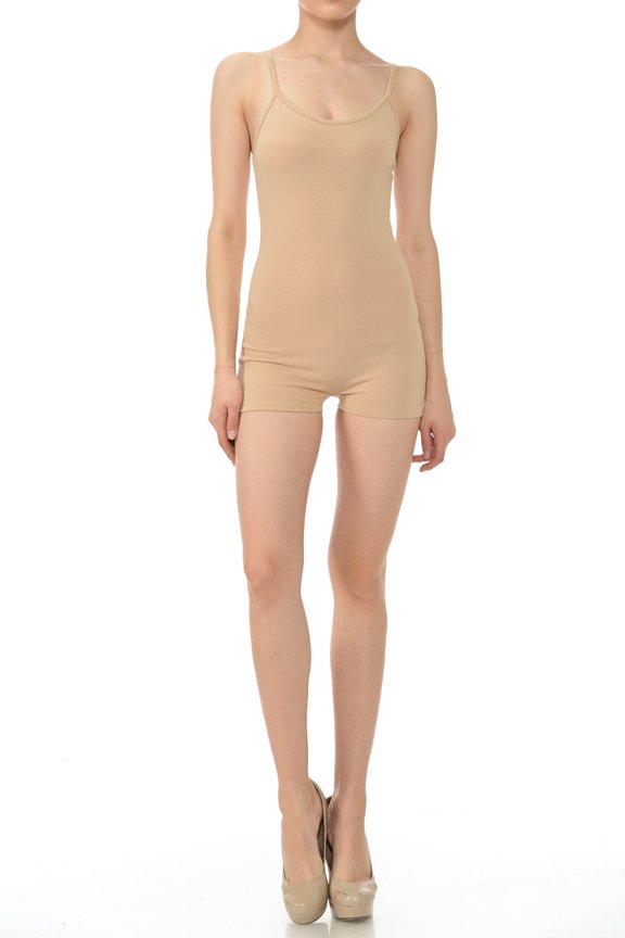 JJJ Fashion 7Wins Women Catsuit Cotton Spaghetti Strapped Short Yoga Bodysuit Jumpsuit-Made in USA