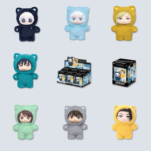 JJK Cat Plush Blind Box Anime Stuffed Cat Doll, Random Style Mystery Plush Toy, Soft Cute Collectible Anime Plush for Fans, Desk Display, Shelf Decor, Gift Surprise