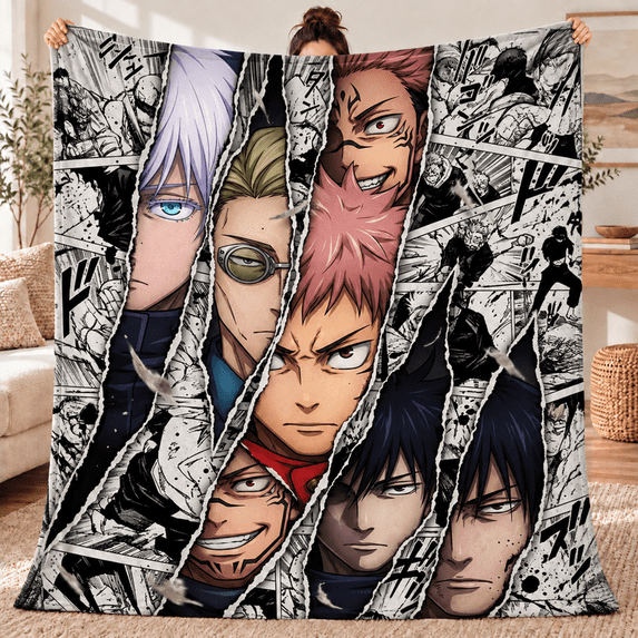 JJK Character Collage Blanket, Manga Style Anime Fleece Throw - Walmart.com