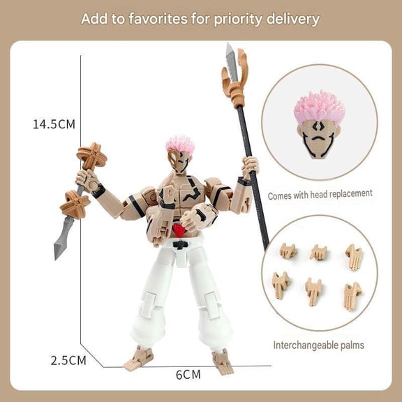 JJK Sukuna 3D-printed articulated figure featuring movable joints and interchangeable accessoriesa mini, anime-style collectible.