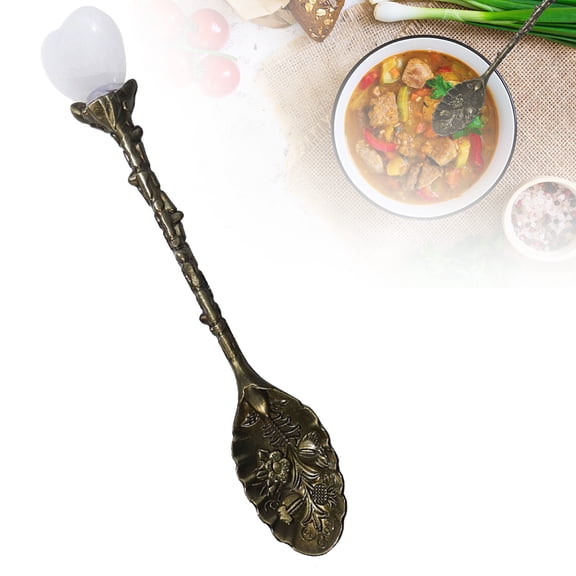 JJKBV Natural Crystal Heart Spoon Long Handle Ice Coffee Dessert Spoon Stirring Spoon