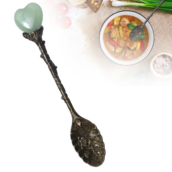JJKBV Natural Crystal Heart Spoon Long Handle Ice Coffee Dessert Spoon Stirring Spoon