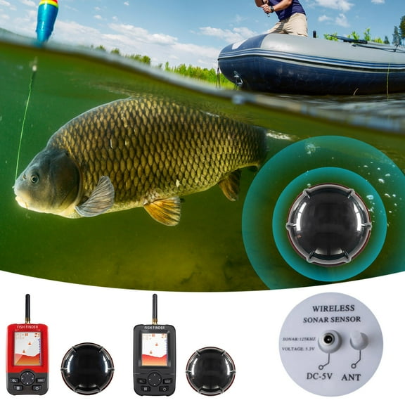 JJKBV Portable Rechargeable Fish Finder Wireless Sonar Sensor Fishfinder Depth Locator With Fish Size Bottom Color LCD Display Wireless Fishing Finder Kayak Transducer Depth F