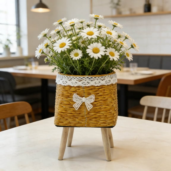 JJKBV Woven Style Stand with Wooden Tripod Legs Decorative Indoor Outdoor Flowerpot Holder for Home